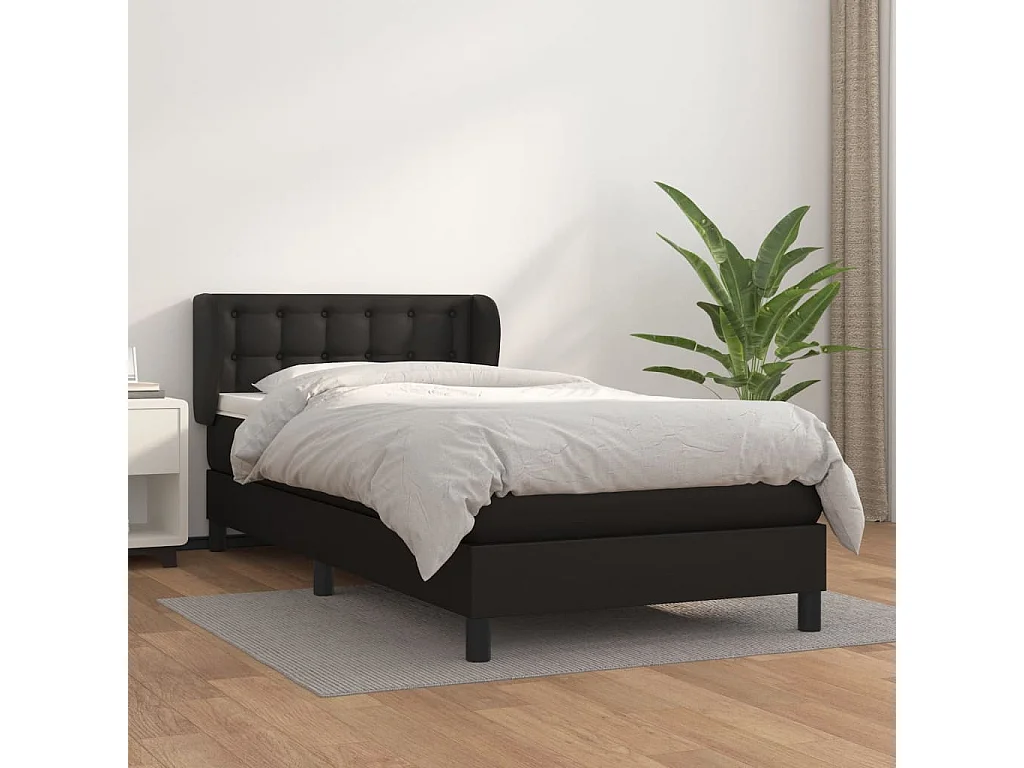 Conjunto Boxspring - 90x190 cm + Somieres + colchón cuero sintético negro ES40705