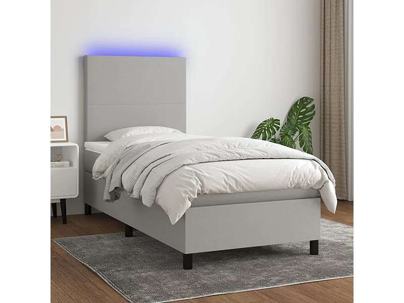 LED-Boxspringbett mit Matratze,Bett für Schlafzimmer Hellgrau 90x190 cm Stoff -CFW40244