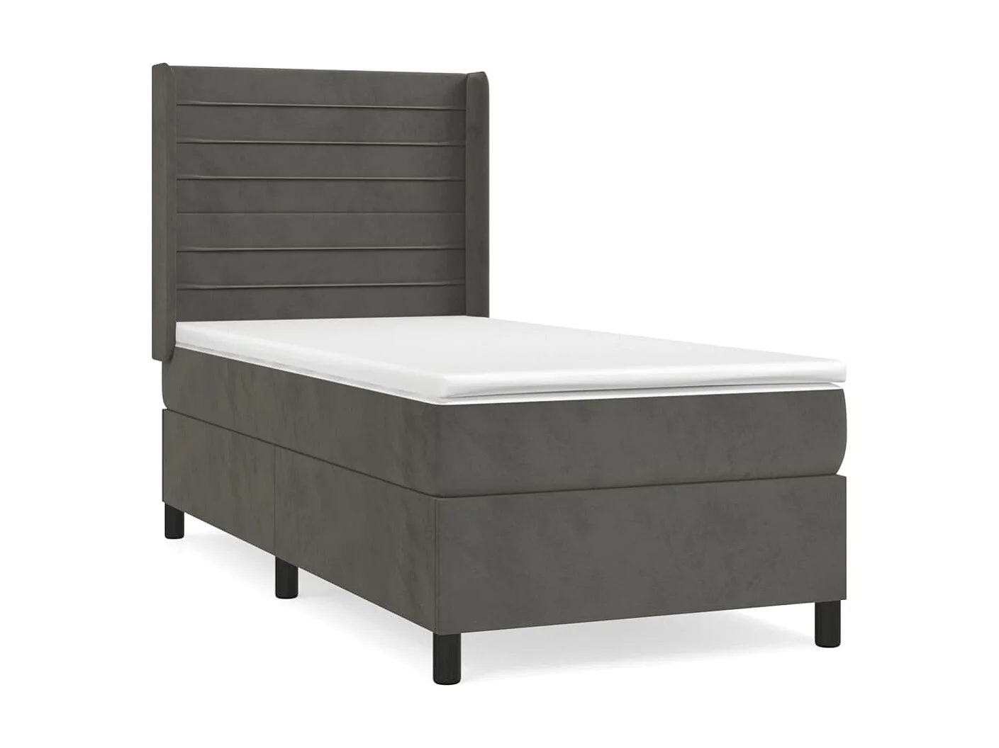 Cama continental com molas+ colchão 100x200 cm veludo cinza-escuro PT737442