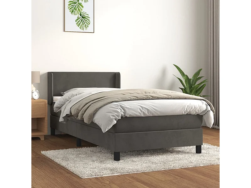 Conjunto Boxspring - 90x190 cm + Somieres + colchón terciopelo gris oscuro ES36024