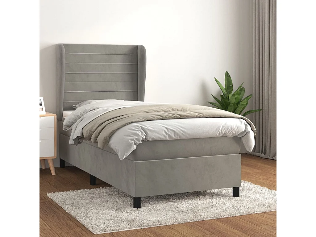 Cama continental com molas+ colchão 90x200 cm veludo cinza-claro PT979847