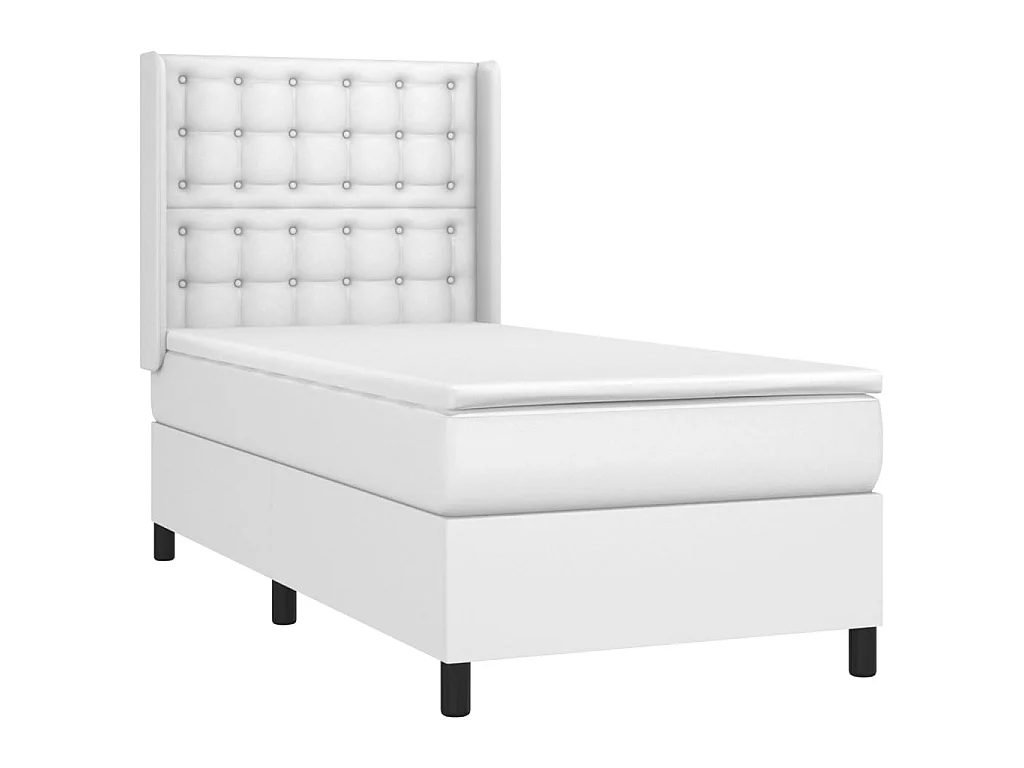 Cama continental c/ colchão/LED 80x200cm couro artificial branco PT489767
