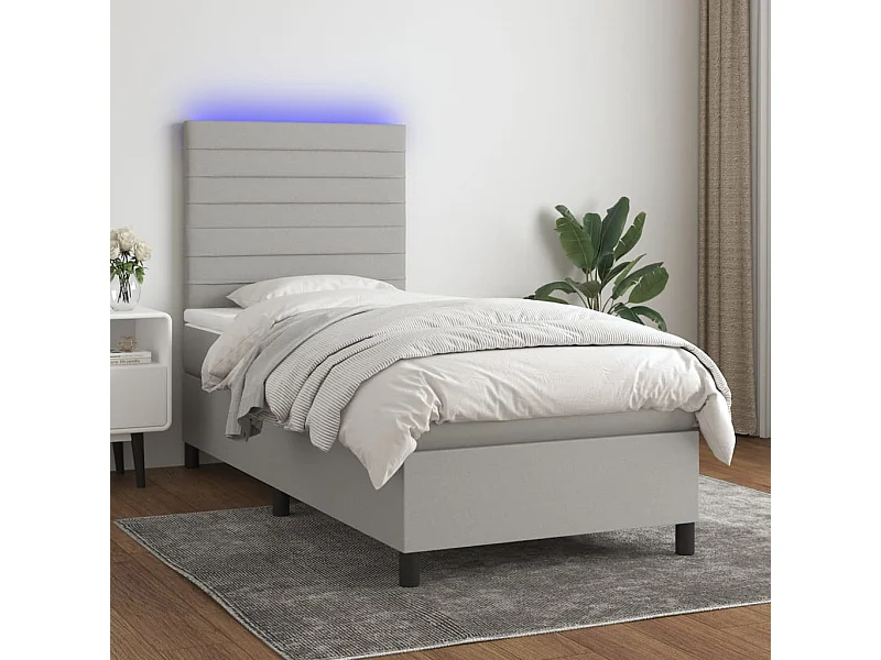 Conjunto Boxspring - 80x200 cm + Somieres + colchón + luces LED tela gris claro ES42971