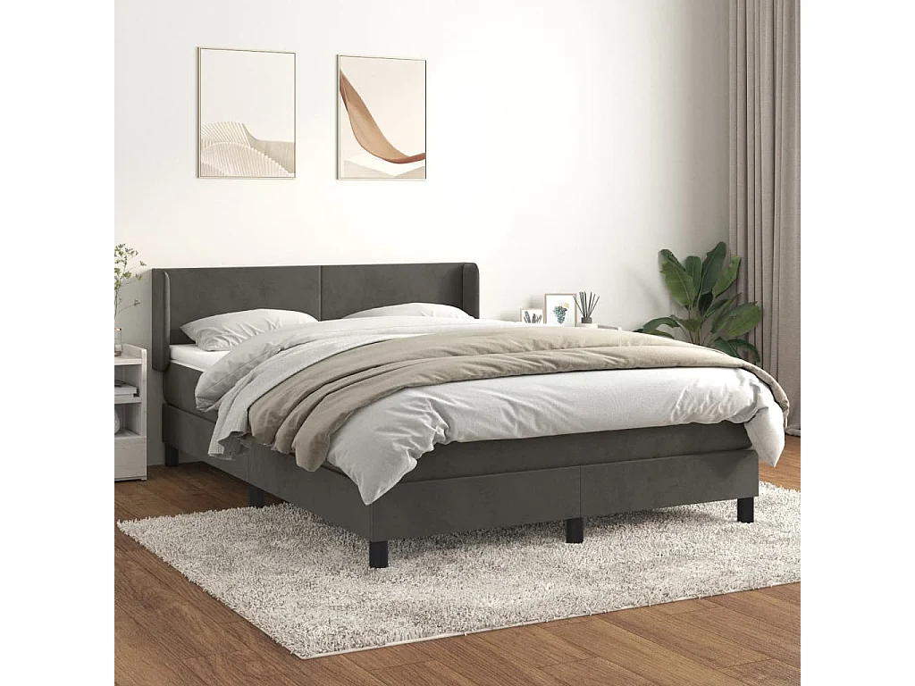 Cama continental com molas+ colchão 140x200 cm veludo cinzento-escuro PT858803