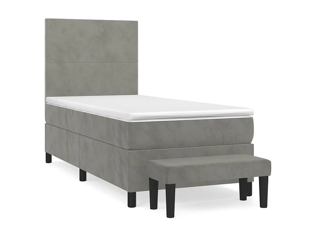 Cama continental com molas+ colchão 90x200 cm veludo cinza-claro PT751736