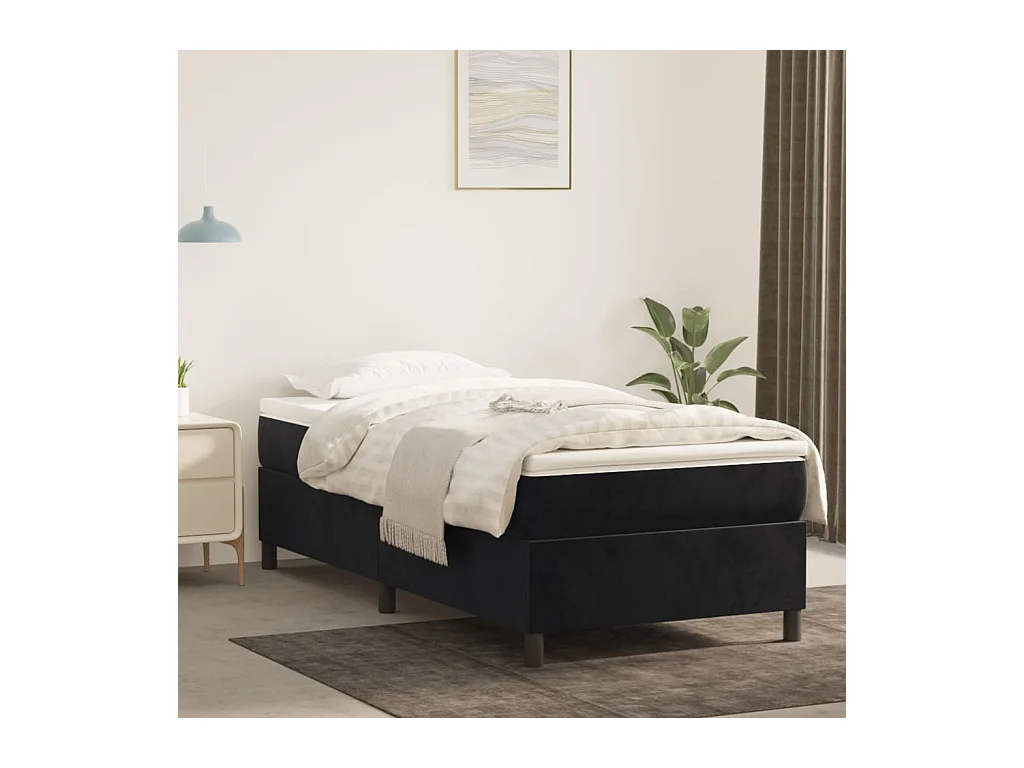 Ensemble complet boxspring - 90x190 cm + sommier tapissier + matelas Noir Velours SRGW19392