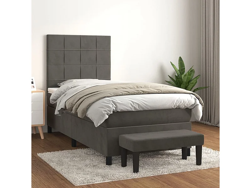 Cama continental com molas+ colchão 80x200 cm veludo cinza-escuro PT529959