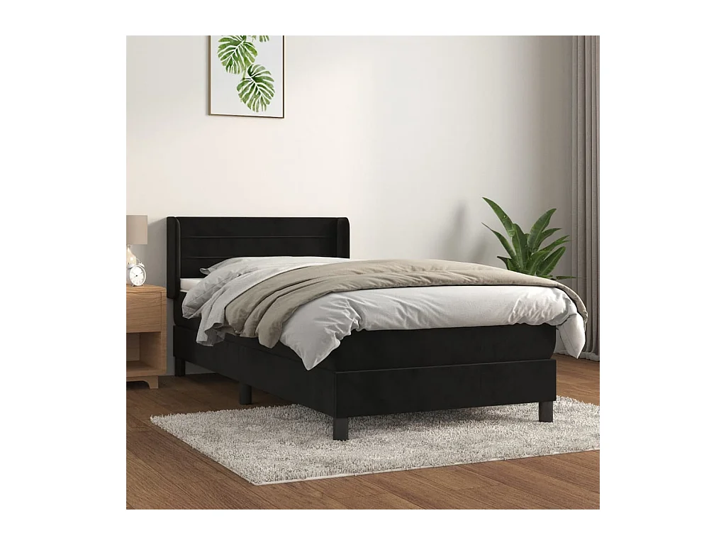 Ensemble complet boxspring - 90x190 cm + sommier tapissier + matelas Noir Velours SRGW92324