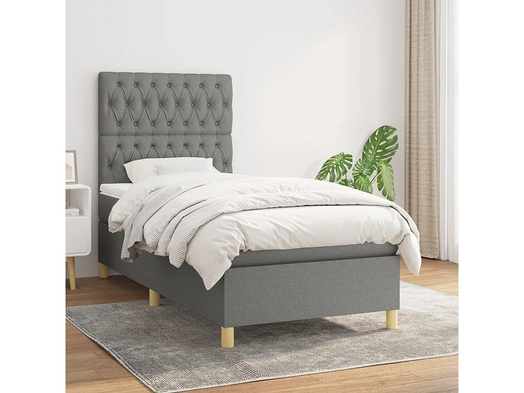 Cama continental com molas+ colchão 90x190 cm tecido cinza-escuro PT678851