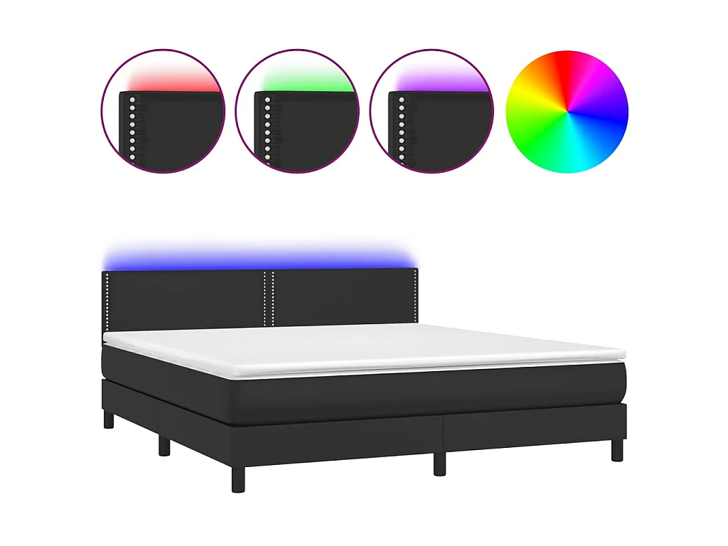 Conjunto Boxspring - 180x200 cm + Somieres + colchón + LED cuero sintético negro ES44338