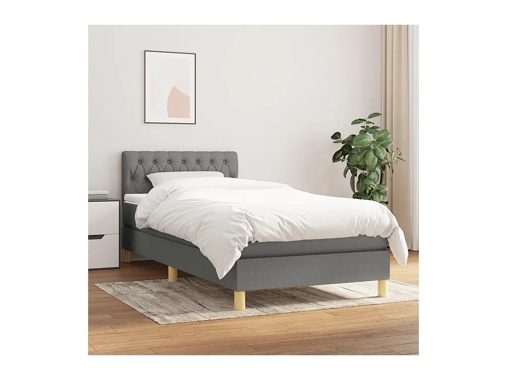 Ensemble complet boxspring - 90x200 cm + sommier tapissier + matelas Gris foncé Tissu SRGW88519