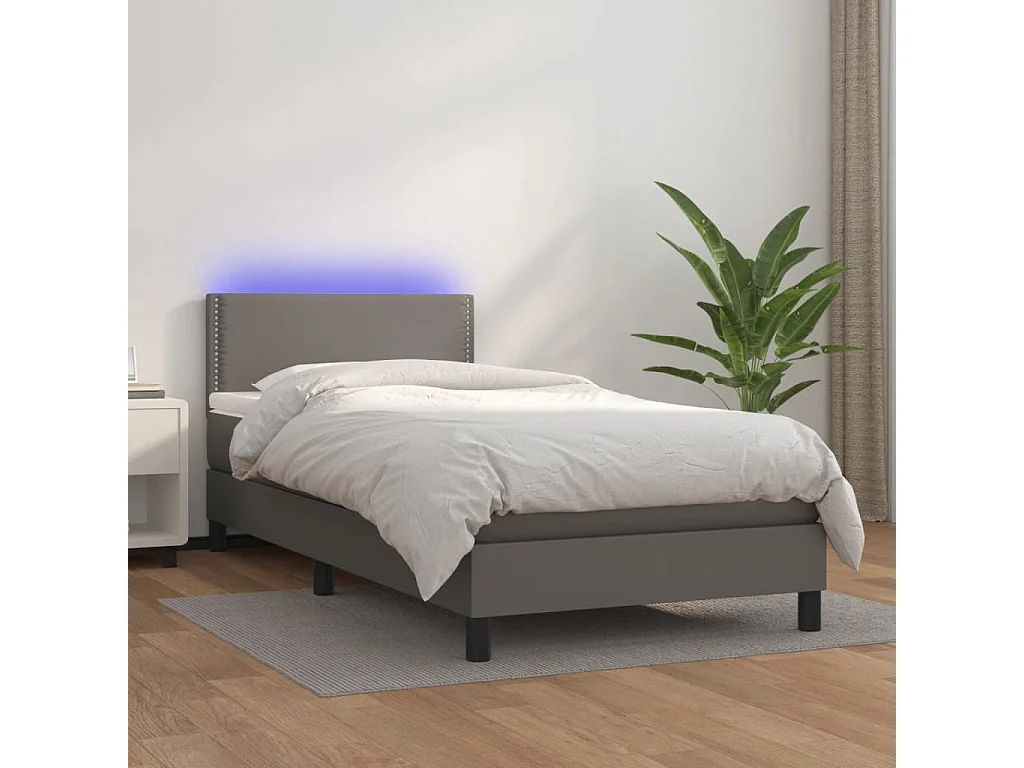 LED-Boxspringbett mit Matratze,Bett für Schlafzimmer Grau 90x190 cm Kunstleder -CFW46181