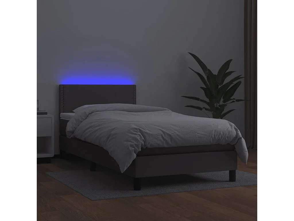 LED-Boxspringbett mit Matratze,Bett für Schlafzimmer Grau 90x190 cm Kunstleder -CFW46181