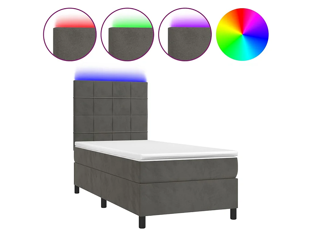 LED-Boxspringbett mit Matratze,Bett für Schlafzimmer Dunkelgrau 90x190 cm Samt -CFW91169