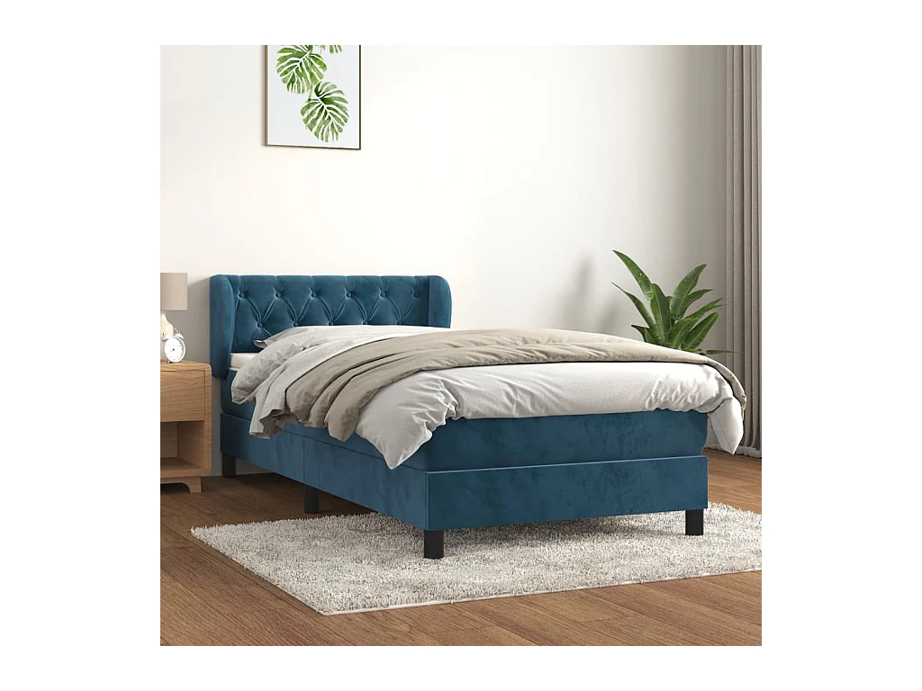 Lit-80x200 cm avec sommier tapissier + matelas Bleu foncé Velours SRGW28543