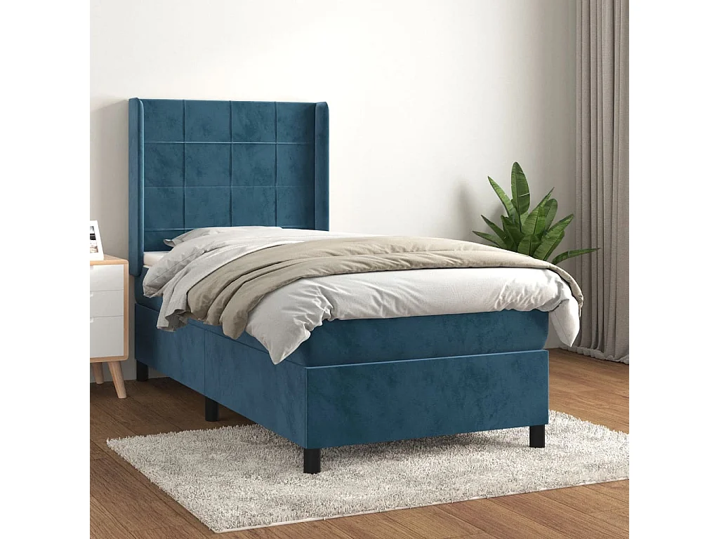 Cama continental com molas+ colchão 80x200 cm veludo azul-escuro PT287367