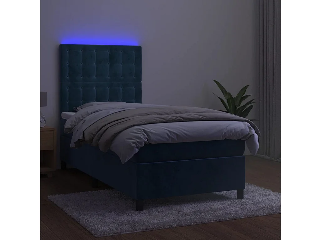 Ensemble complet boxspring - 80x200 cm + sommier à lattes de lit + matelas + LED Bleu foncé SRGW38203