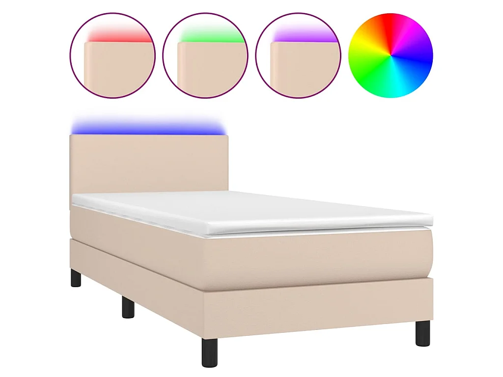 Conjunto Boxspring - 100x200 cm + Somieres + colchón + LED cuero sintético capuchino ES45300