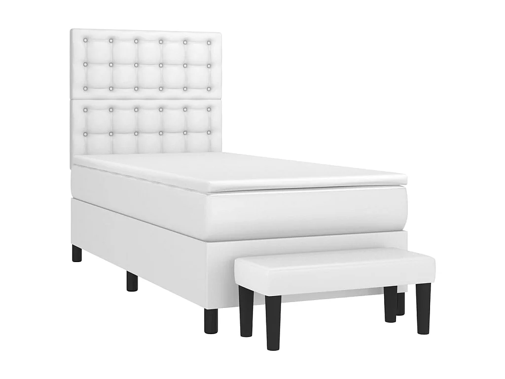Cama continental com molas+ colchão 90x190 cm couro artificial branco PT638919