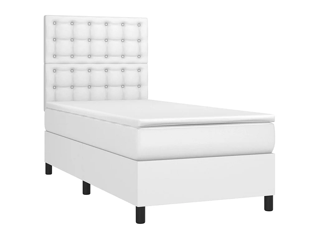 Cama continental com molas+ colchão 90x190 cm couro artificial branco PT459859