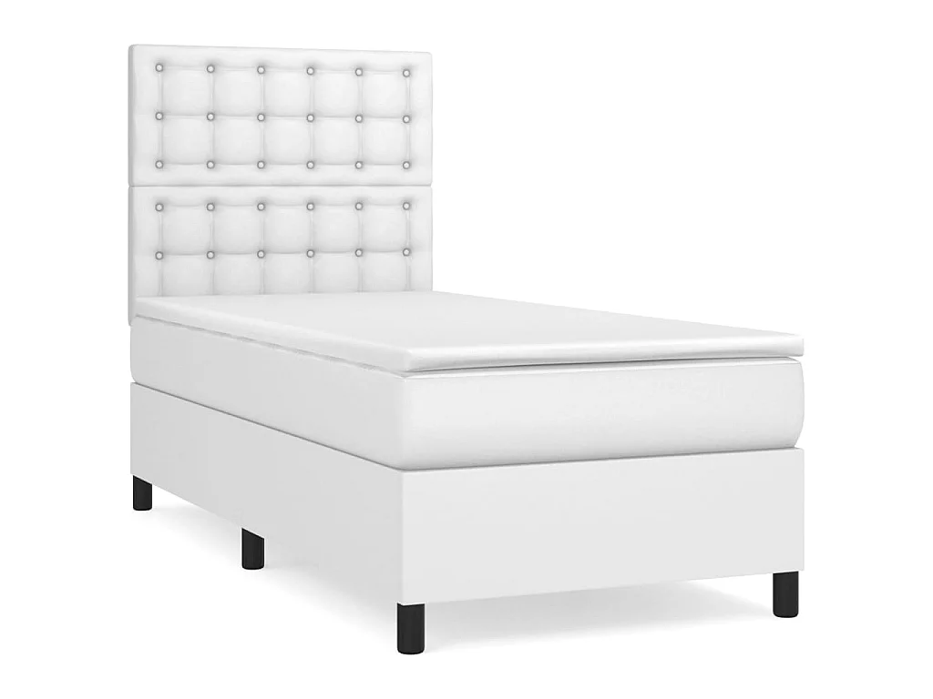 Cama continental com molas+ colchão 90x190 cm couro artificial branco PT459859