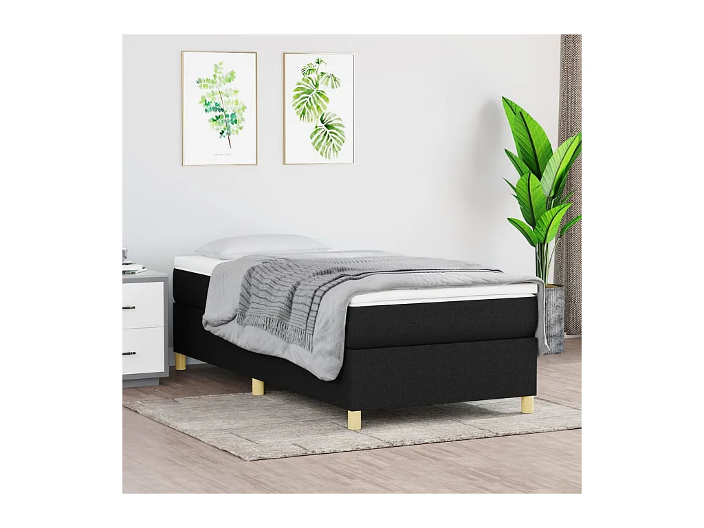 Ensemble complet boxspring - 90x190 cm + sommier tapissier + matelas Noir Tissu SRGW60321