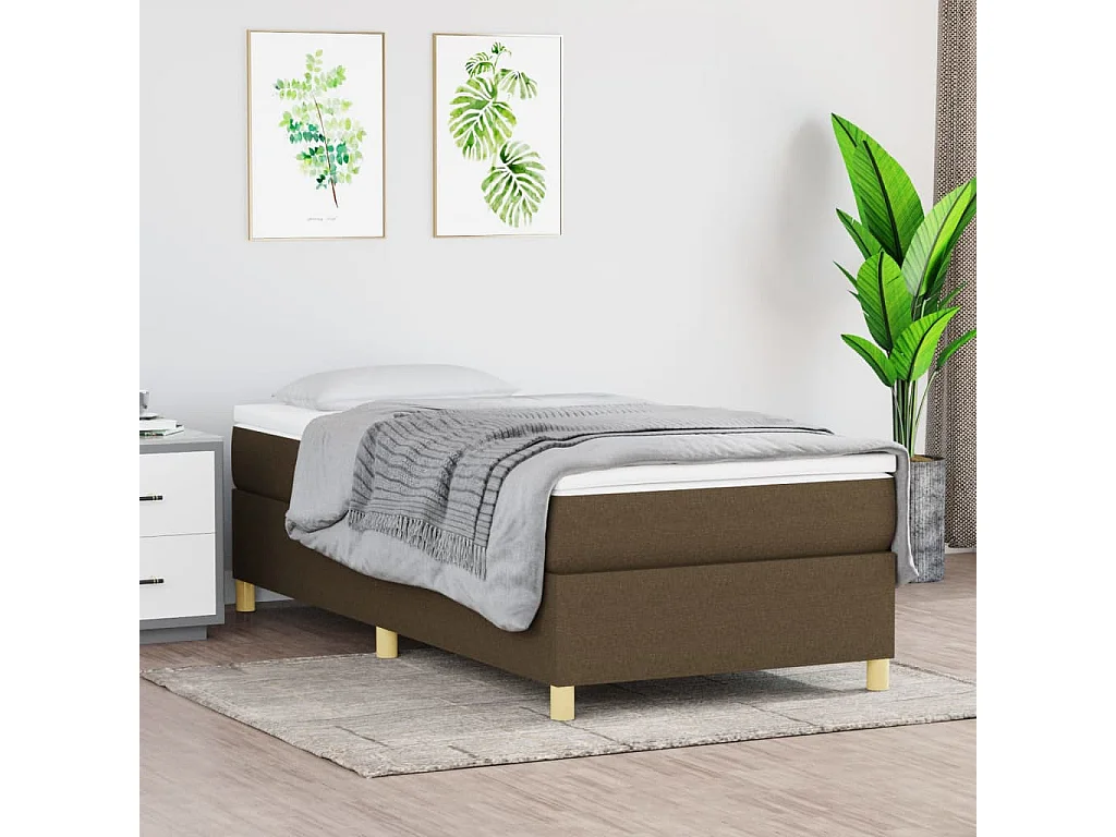 Conjunto Boxspring - 90x200 cm + Somieres + colchón tela marrón oscuro ES38701