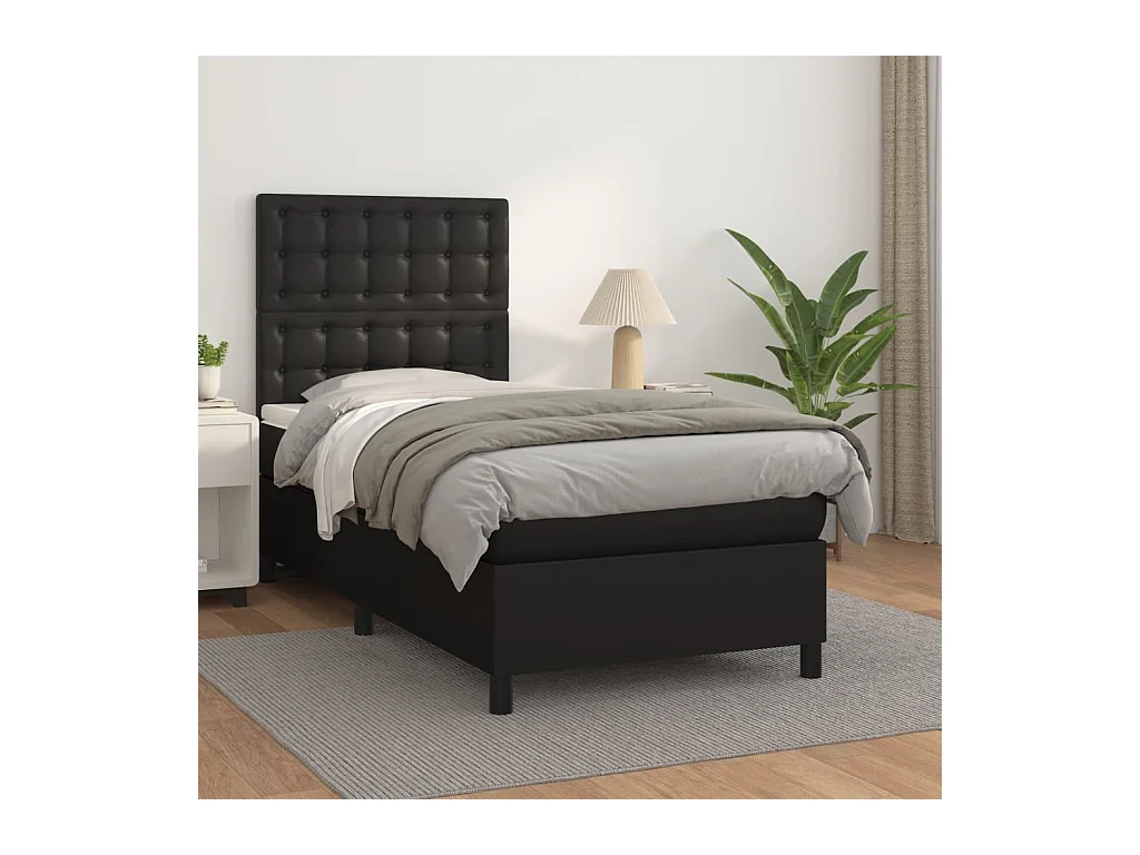 Ensemble complet boxspring - 80x200 cm + sommier tapissier + matelas Noir Similicuir SRGW72576