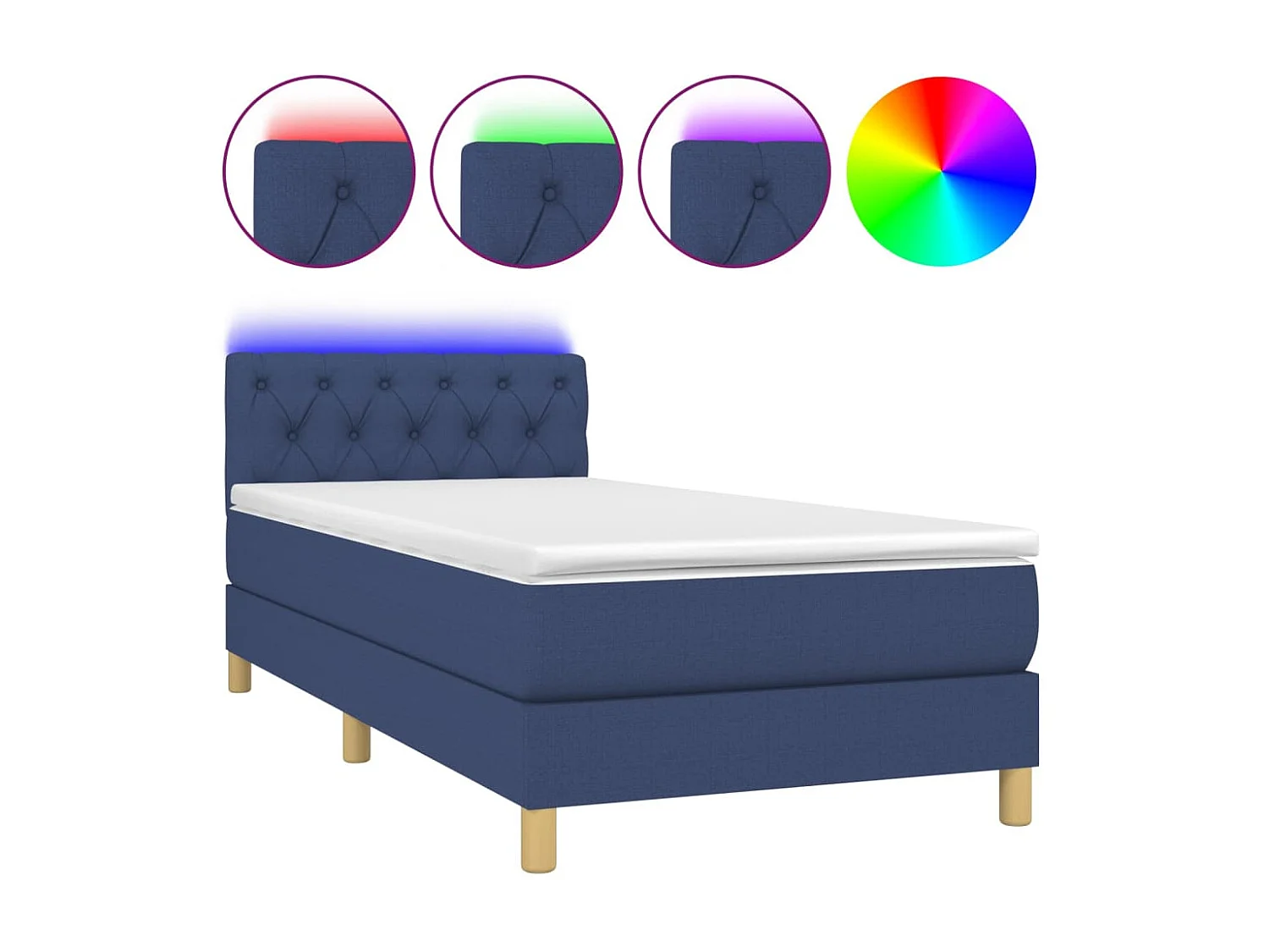 Ensemble complet boxspring - 80x200 cm + sommier à lattes de lit + matelas + LED Bleu Tissu SRGW78599