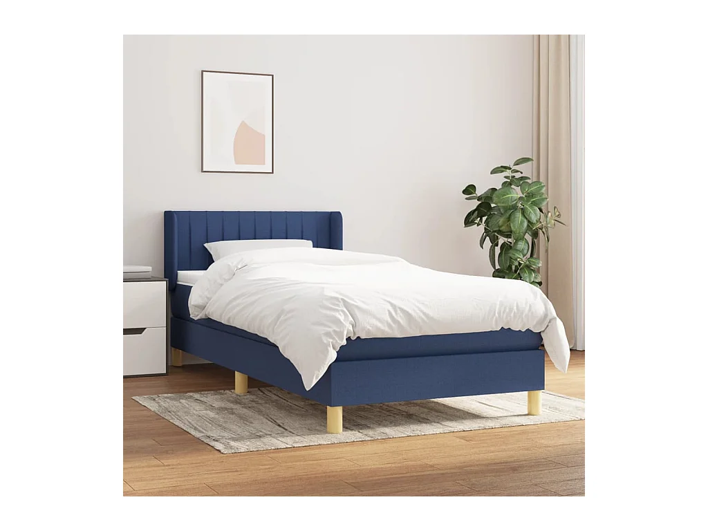 Ensemble complet boxspring - 80x200 cm + sommier tapissier + matelas Bleu Tissu SRGW98308