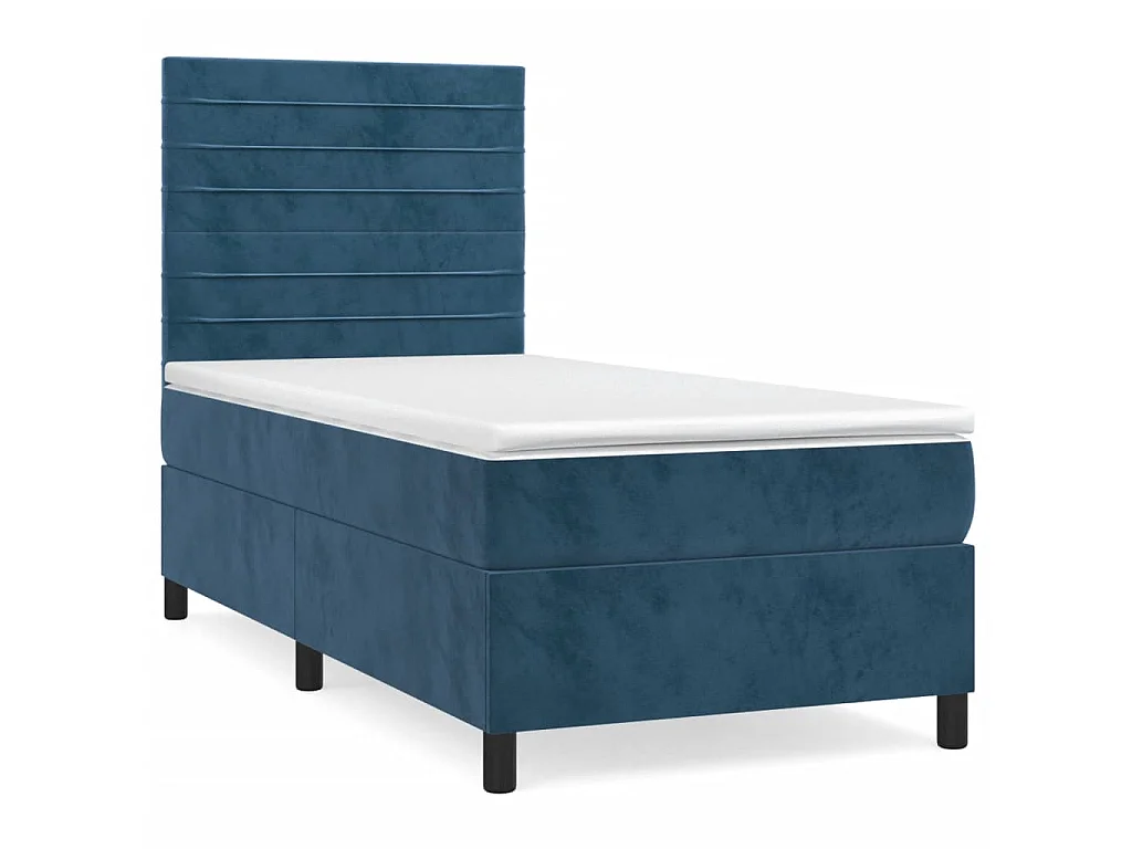 Ensemble complet boxspring - 80x200 cm + sommier tapissier + matelas Bleu foncé Velours SRGW87420