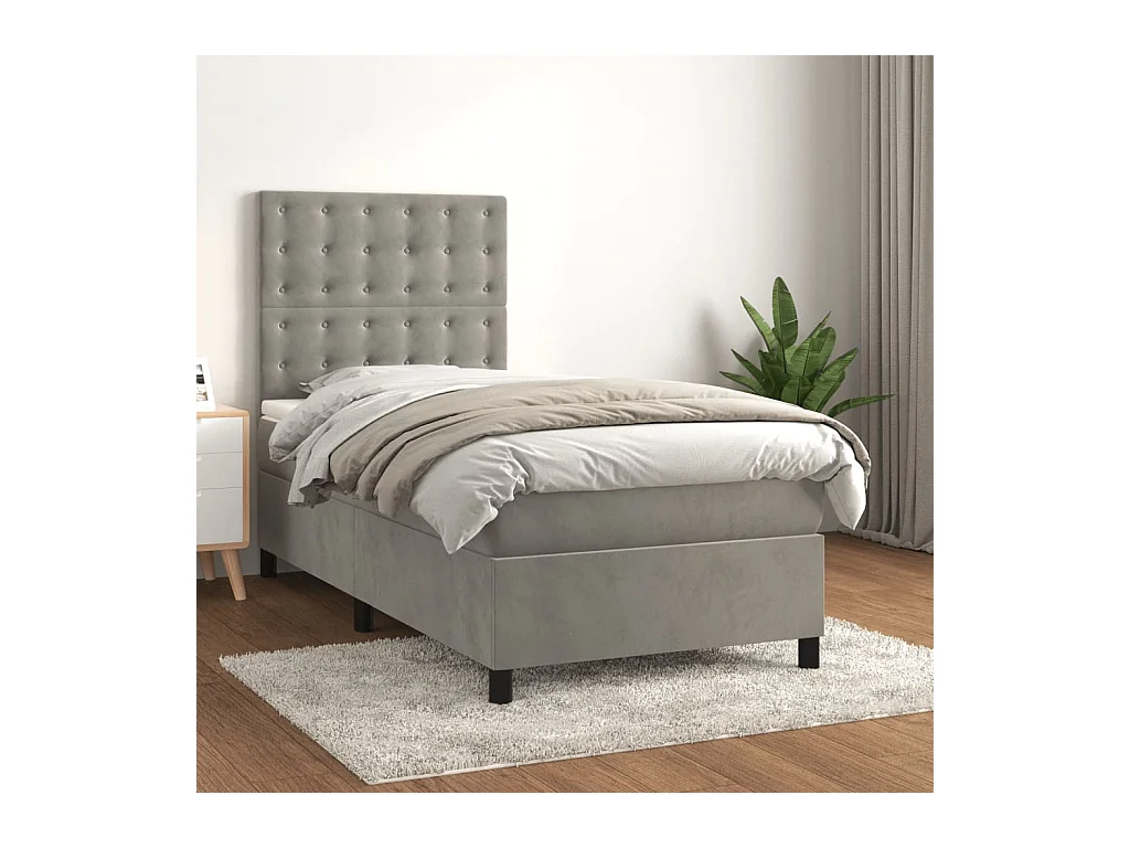 Ensemble complet boxspring - 80x200 cm + sommier tapissier + matelas Gris clair Velours SRGW78746