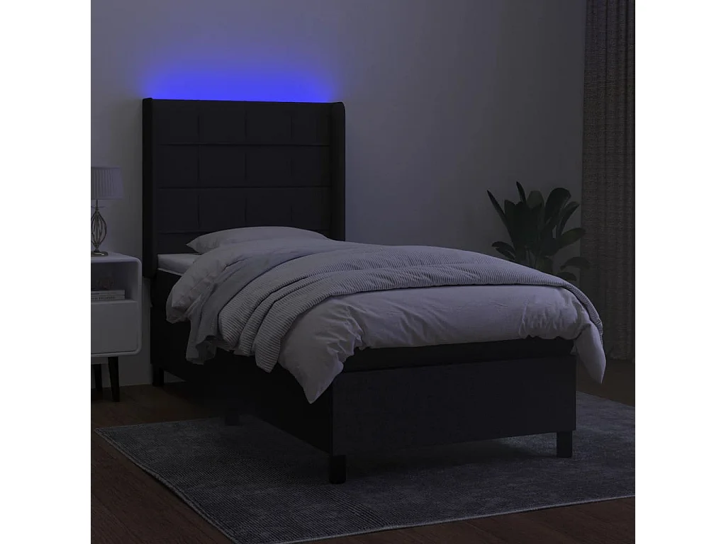 Ensemble complet boxspring - 90x200 cm + sommier à lattes de lit+ matelas + LED Noir Tissu SRGW14424