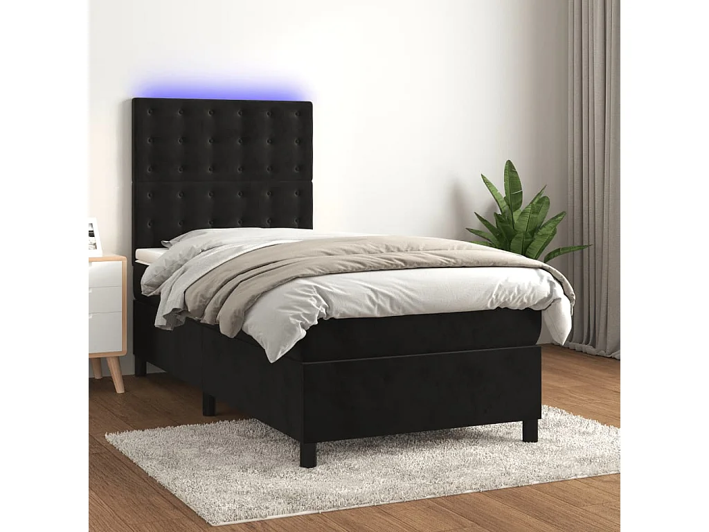 LED-Boxspringbett mit Matratze,Bett für Schlafzimmer Schwarz 80x200 cm Samt -CFW69427