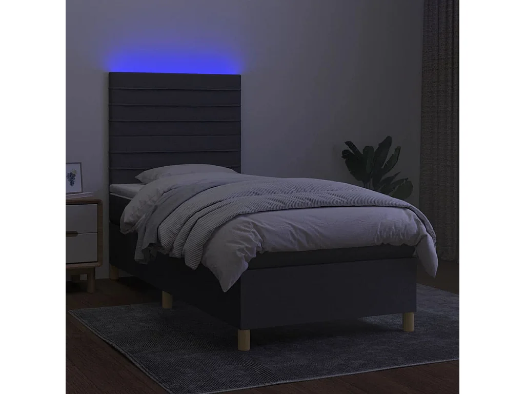 LED-Boxspringbett mit Matratze,Bett für Schlafzimmer Dunkelgrau 90x190 cm Stoff -CFW52175