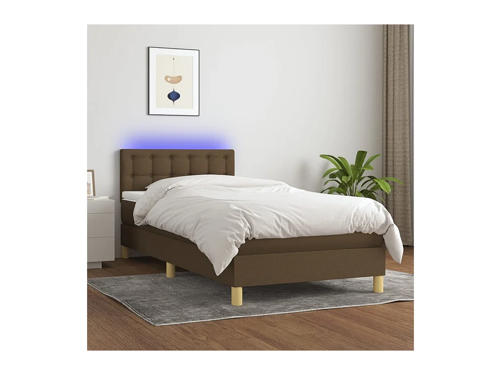 Conjunto Boxspring - 90x200 cm + Somieres + colchón LED tela marrón oscuro ES42992