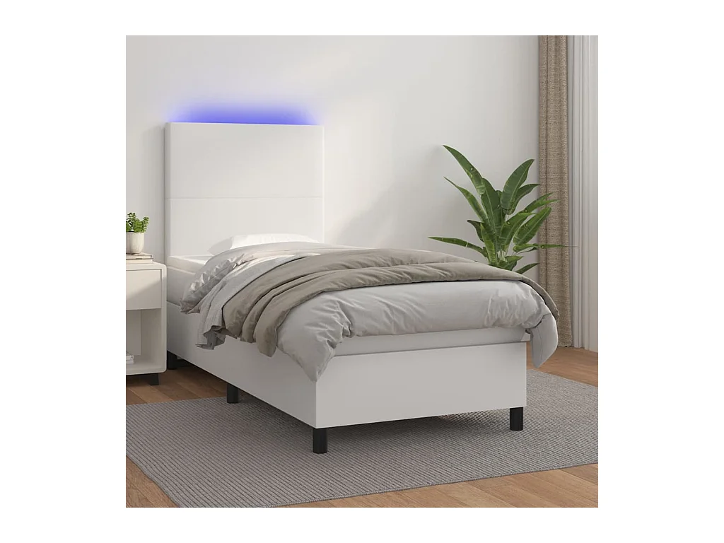 Conjunto Boxspring - 80x200 cm + Somieres + colchón + LED cuero sintético blanco ES44665