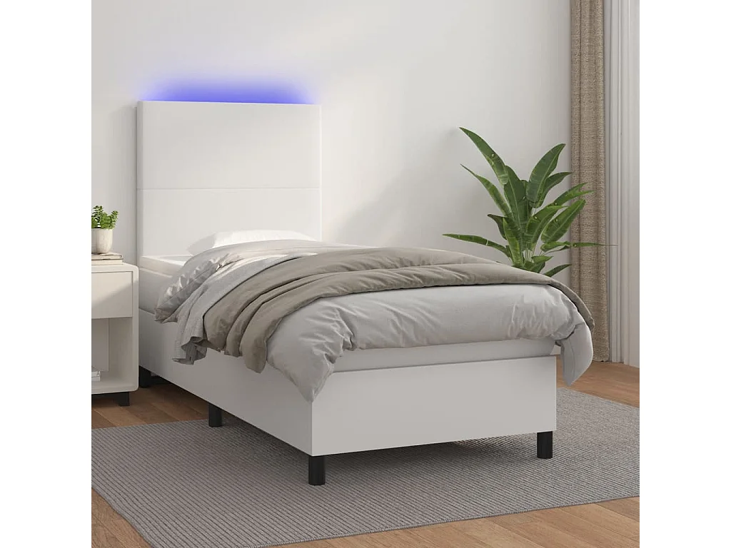 LED-Boxspringbett mit Matratze,Bett für Schlafzimmer Weiß 80x200 cm Kunstleder -CFW96424