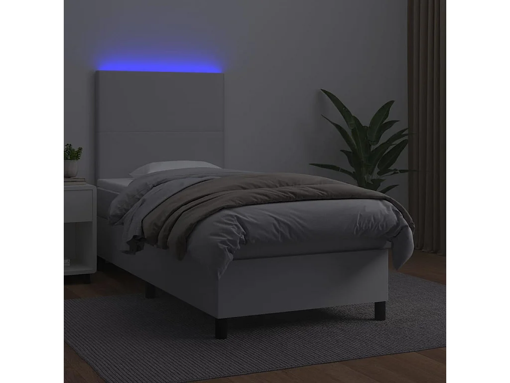 LED-Boxspringbett mit Matratze,Bett für Schlafzimmer Weiß 80x200 cm Kunstleder -CFW96424