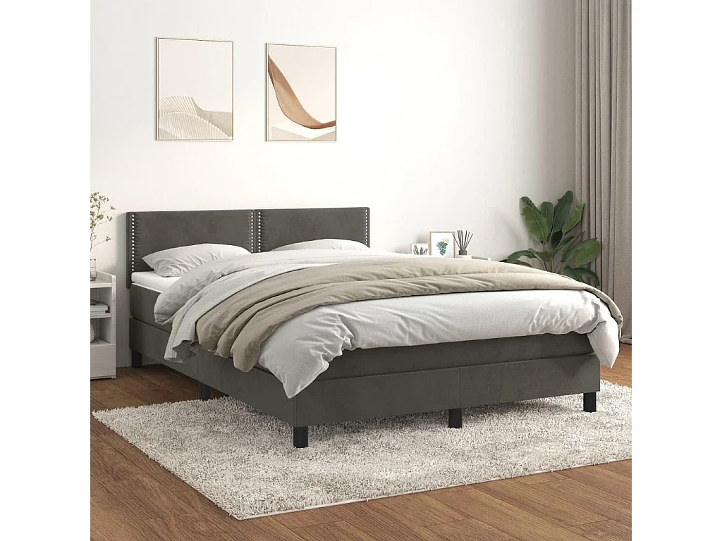 Ensemble complet boxspring - 140x190 cm + sommier tapissier + matelas Gris foncé Velours SRGW88498