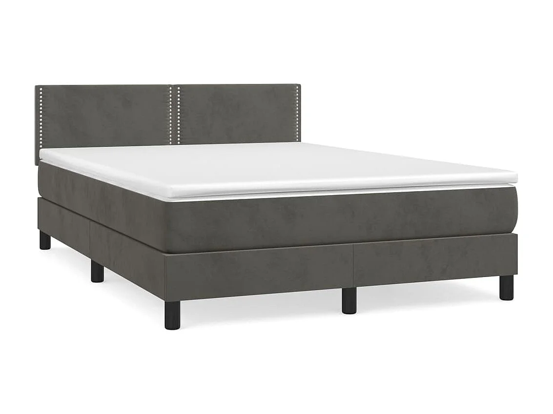 Ensemble complet boxspring - 140x190 cm + sommier tapissier + matelas Gris foncé Velours SRGW88498