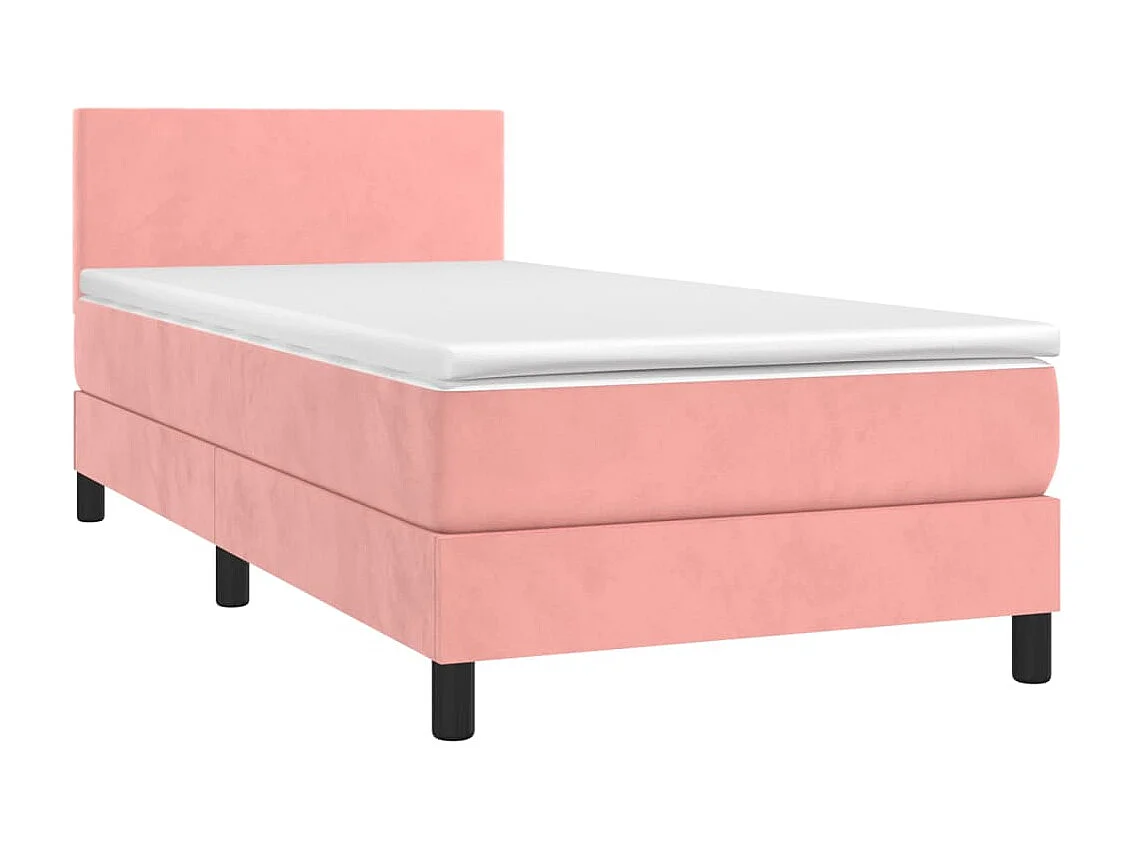 Conjunto Boxspring - 90x190 cm + Somieres + colchón + LED terciopelo rosa ES44159