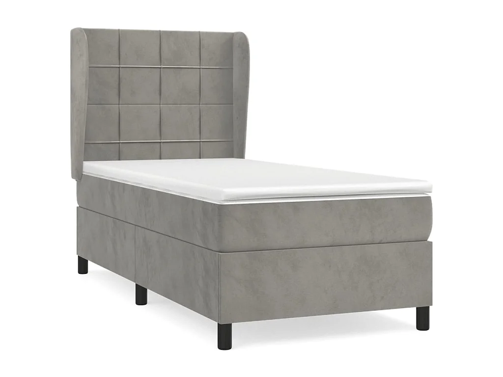 Cama continental com molas+ colchão 90x200 cm veludo cinza-claro PT712324