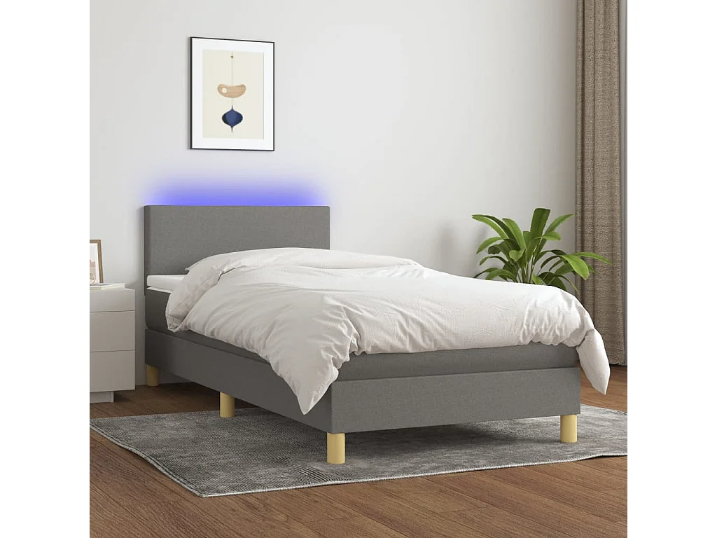 Cama continental c/ colchão e LED 90x200 cm tecido cinza-escuro PT503328