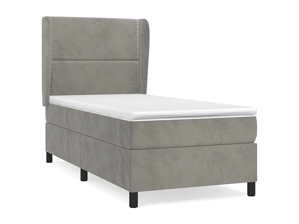Cama continental com molas+ colchão 90x190 cm veludo cinza-claro PT265531
