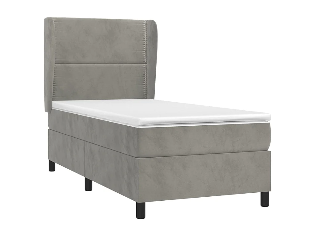 Cama continental com molas+ colchão 90x190 cm veludo cinza-claro PT265531