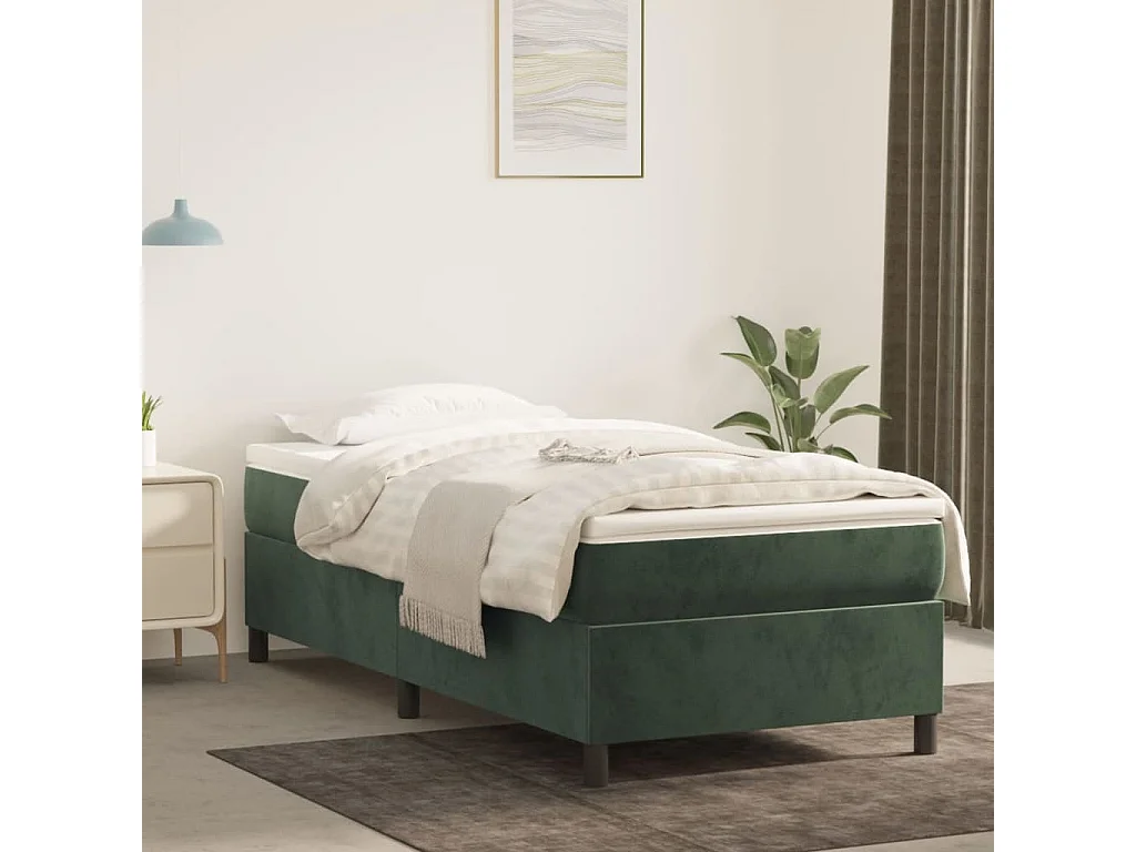 Conjunto Boxspring - 90x200 cm + Somieres + colchón terciopelo verde oscuro ES41136