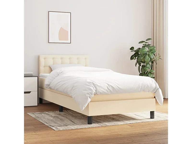Ensemble complet boxspring - 100x200 cm + sommier tapissier + matelas Crème Tissu SRGW58630