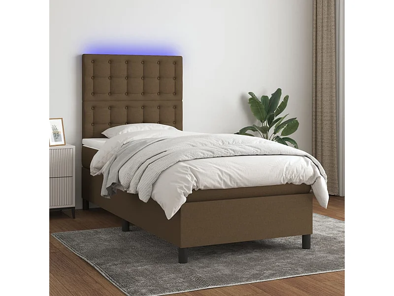 LED-Boxspringbett mit Matratze,Bett für Schlafzimmer Dunkelbraun 90x200 cm Stoff -CFW34665