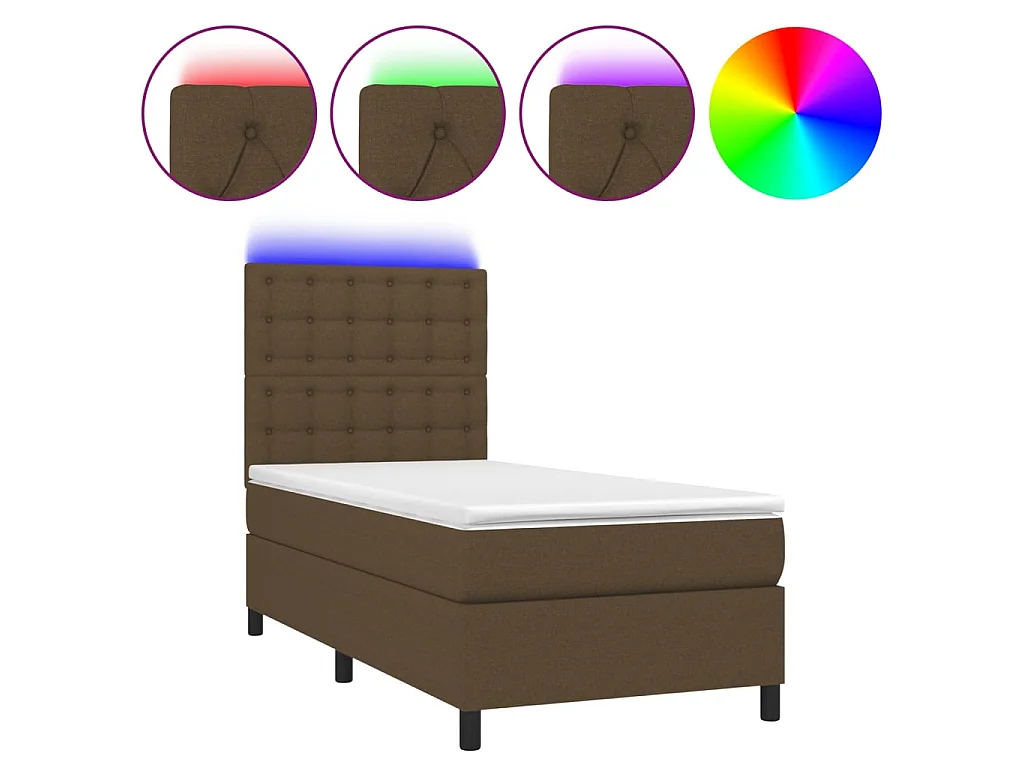 LED-Boxspringbett mit Matratze,Bett für Schlafzimmer Dunkelbraun 90x200 cm Stoff -CFW34665